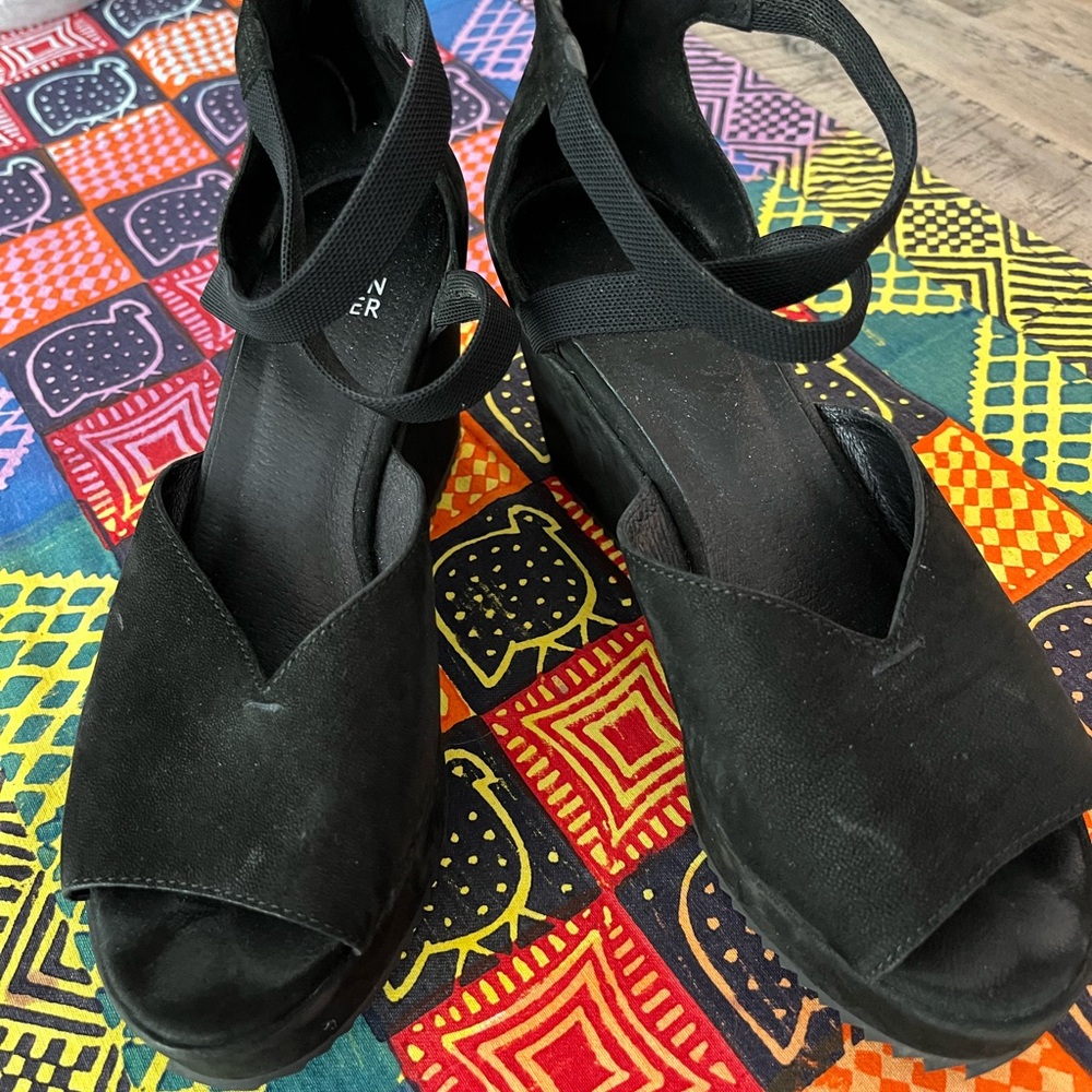 Eileen Fisher Black Suede Wedge Sandals